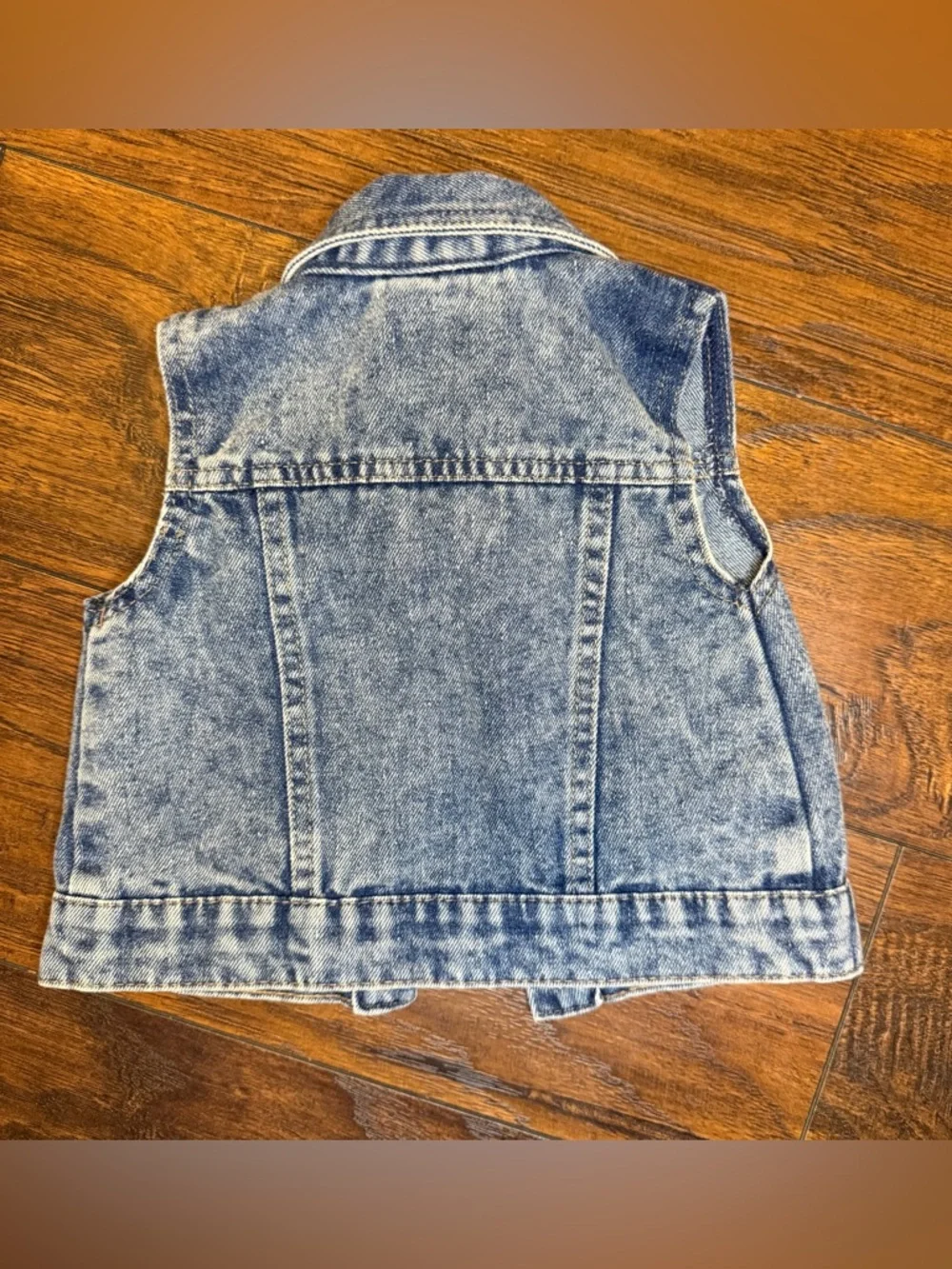 VTG Style Little Lass 24M Denim Vest Studded Acid Wash Plaid Heart Patch Boho